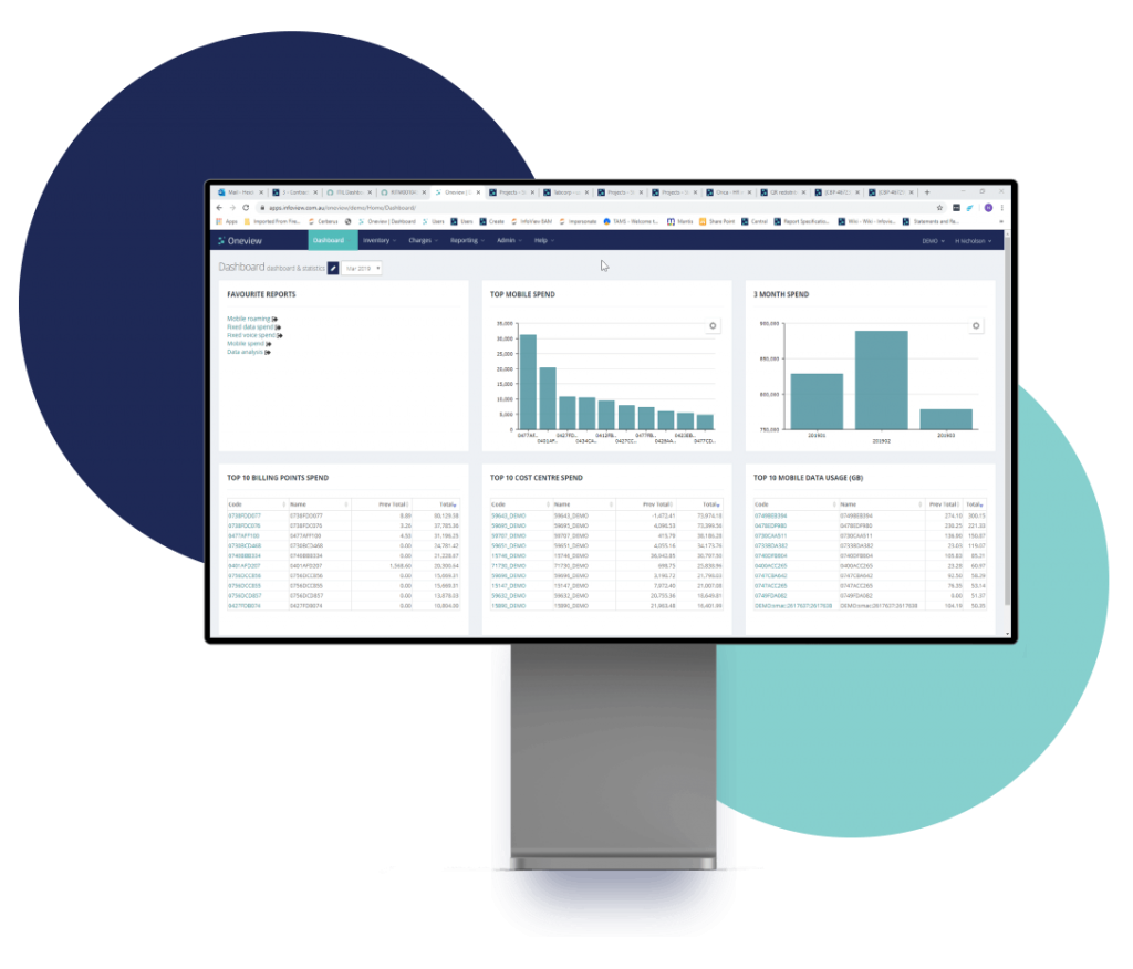 Oneview Desktop Blye and Teal Circle Behind